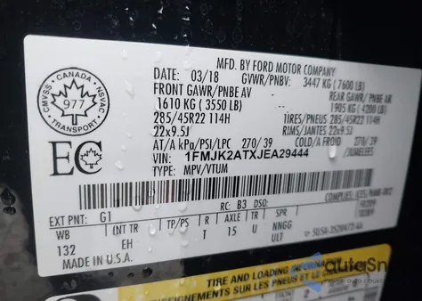 2018 Ford Expedition Max Limited из США, поврежденный, VIN 1FMJK2ATXJEA29444